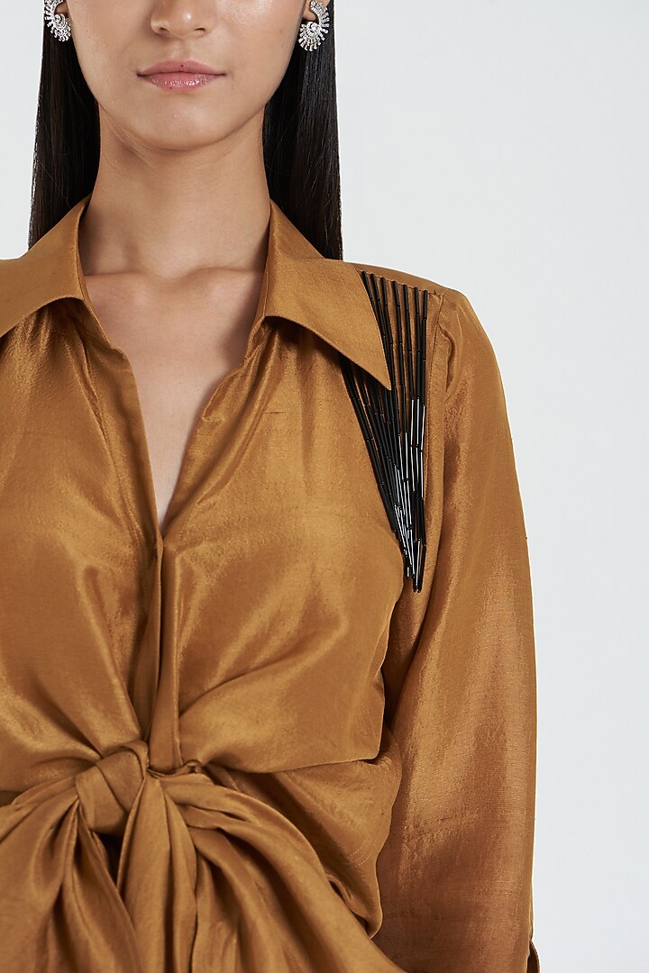 Brown Embroidered Shirt by 431-88 By Shweta Kapur at Pernia's Pop Up Shop
