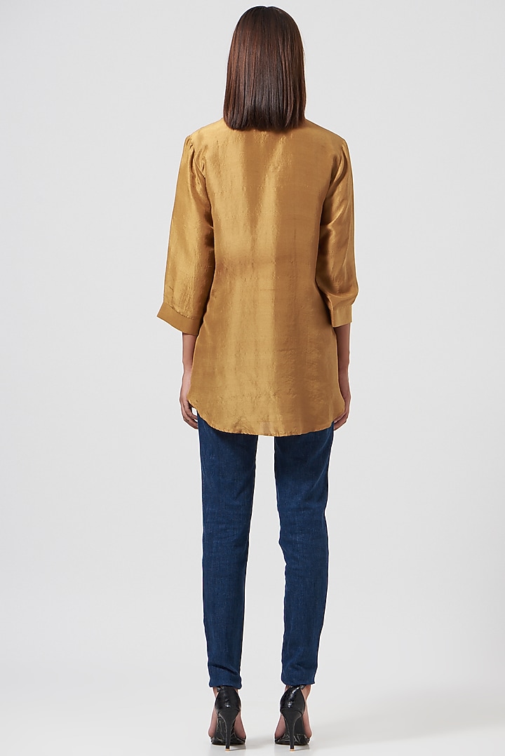 Brown Stretch Satin Shirt by 431-88 By Shweta Kapur at Pernia's Pop Up Shop