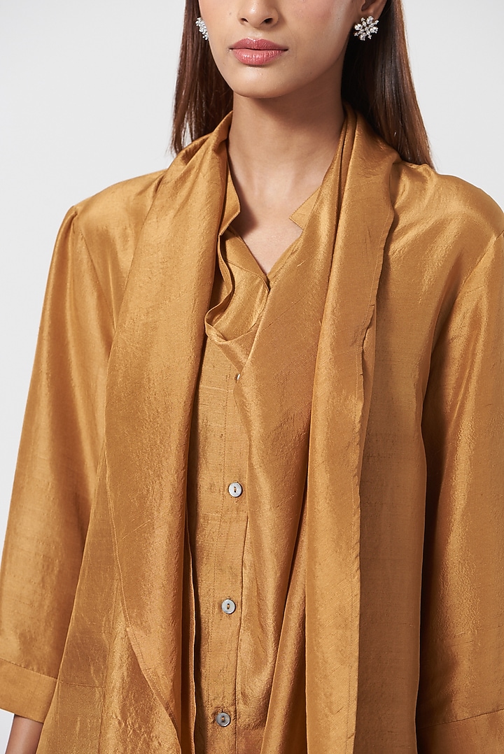 Brown Stretch Satin Shirt by 431-88 By Shweta Kapur at Pernia's Pop Up Shop