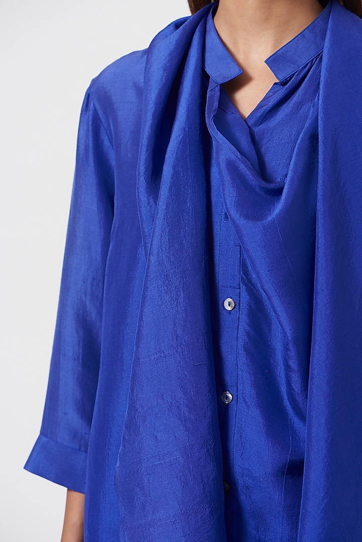 Cobalt Blue Stretch Satin Shirt by 431-88 By Shweta Kapur at Pernia's Pop Up Shop