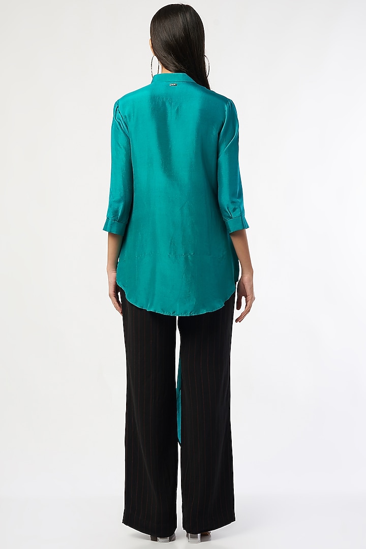 Emerald Green Silk Shirt by 431-88 By Shweta Kapur at Pernia's Pop Up Shop