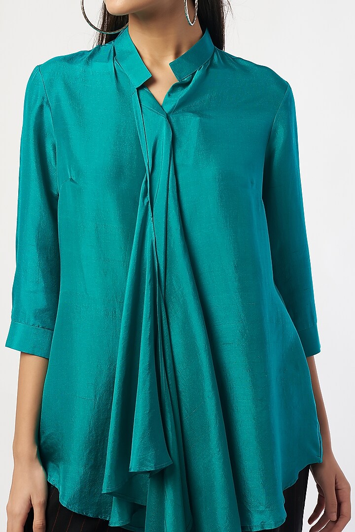 Emerald Green Silk Shirt by 431-88 By Shweta Kapur at Pernia's Pop Up Shop