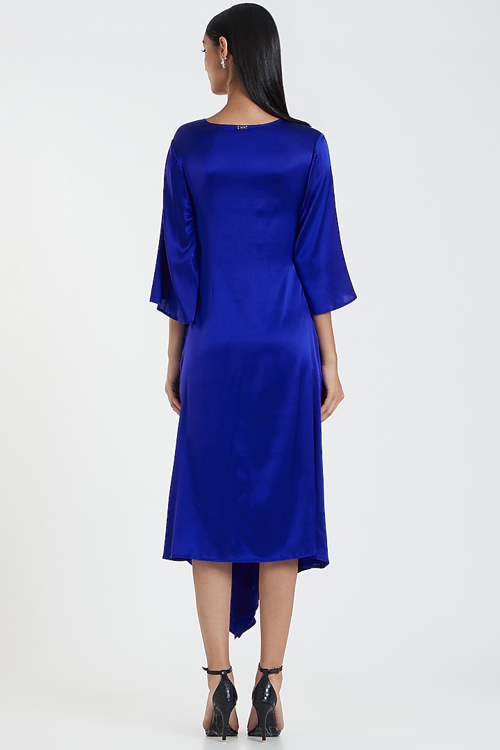 Blue Satin Vacation Dress by 431-88 By Shweta Kapur at Pernia's Pop Up Shop