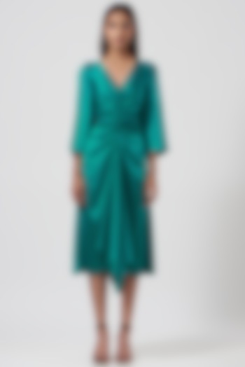 Blue Satin Draped Vacation Dress by 431-88 By Shweta Kapur at Pernia's Pop Up Shop