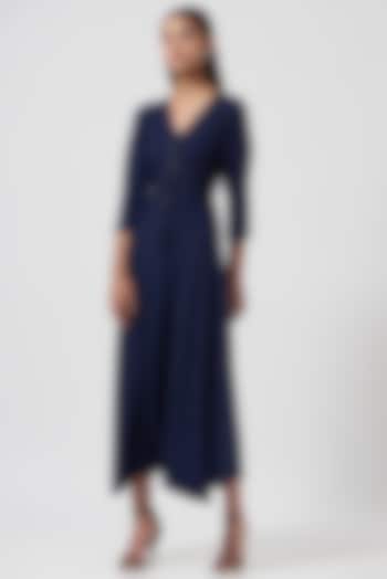 Blue Shimmer Jersey Midi Dress by 431-88 By Shweta Kapur