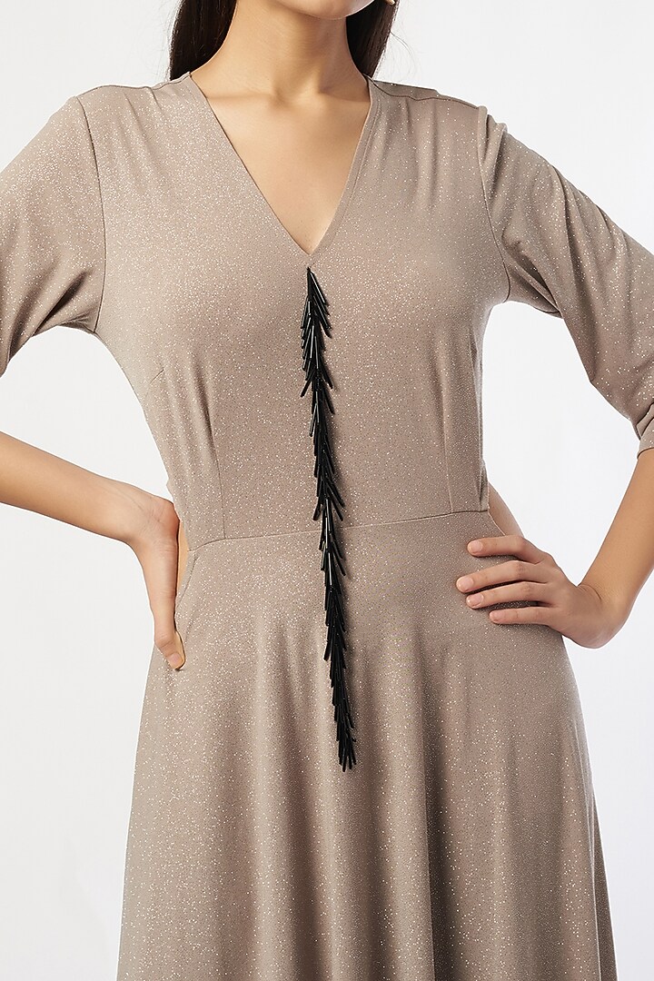 Beige Shimmer Jersey Midi Vacation Dress by 431-88 By Shweta Kapur at Pernia's Pop Up Shop