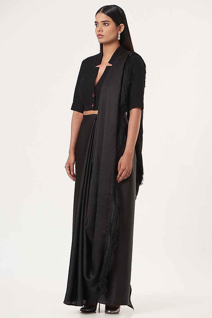 Black Crepe Cropped Jacket by 431-88 By Shweta Kapur at Pernia's Pop Up Shop