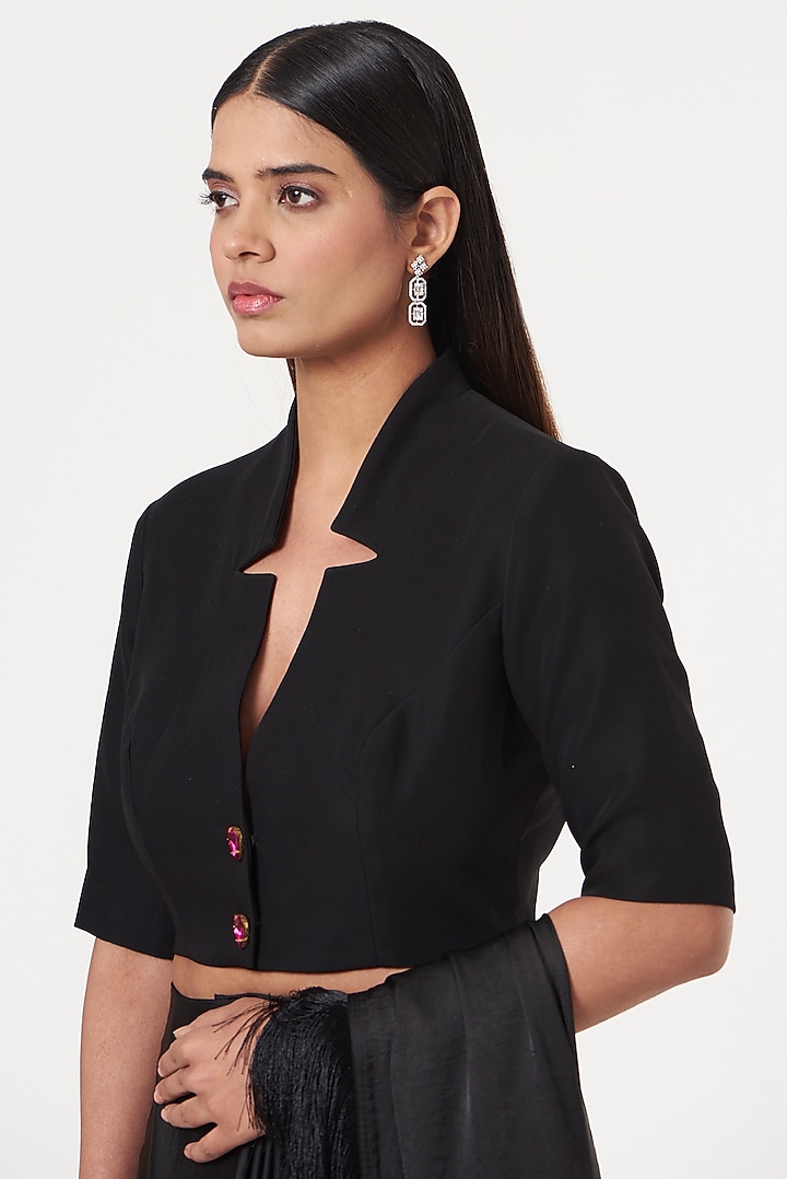 Black Crepe Cropped Jacket by 431-88 By Shweta Kapur at Pernia's Pop Up Shop