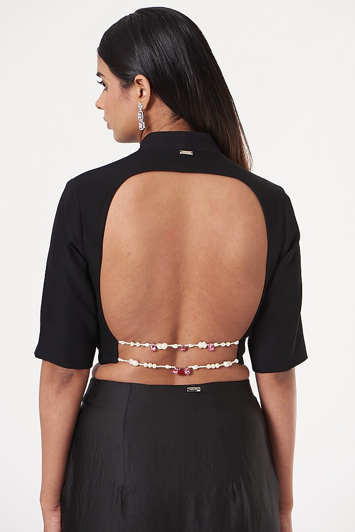 Black Crepe Cropped Jacket by 431-88 By Shweta Kapur at Pernia's Pop Up Shop