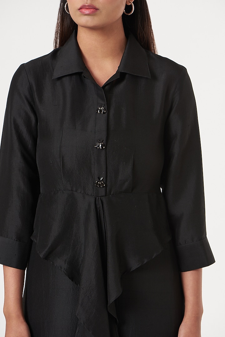 Black Dupion Silk Embroidered Kurta Set by 431-88 By Shweta Kapur at Pernia's Pop Up Shop
