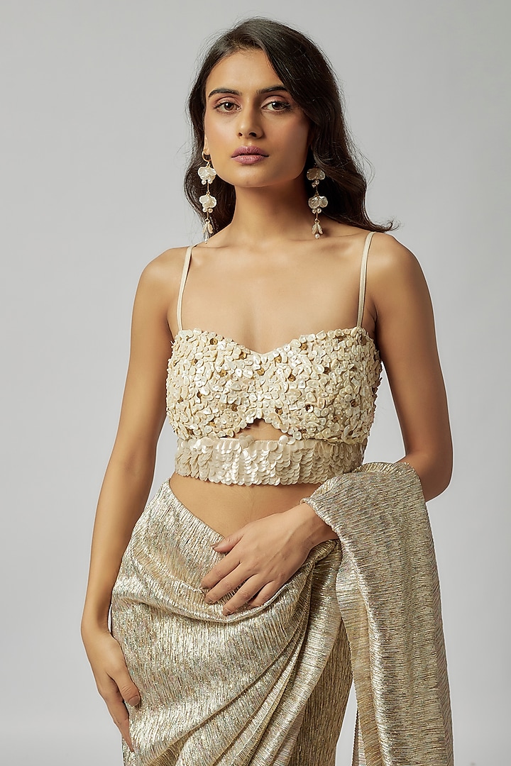 White Silk Sequins Hand Embroidered Bustier by 431-88 By Shweta Kapur