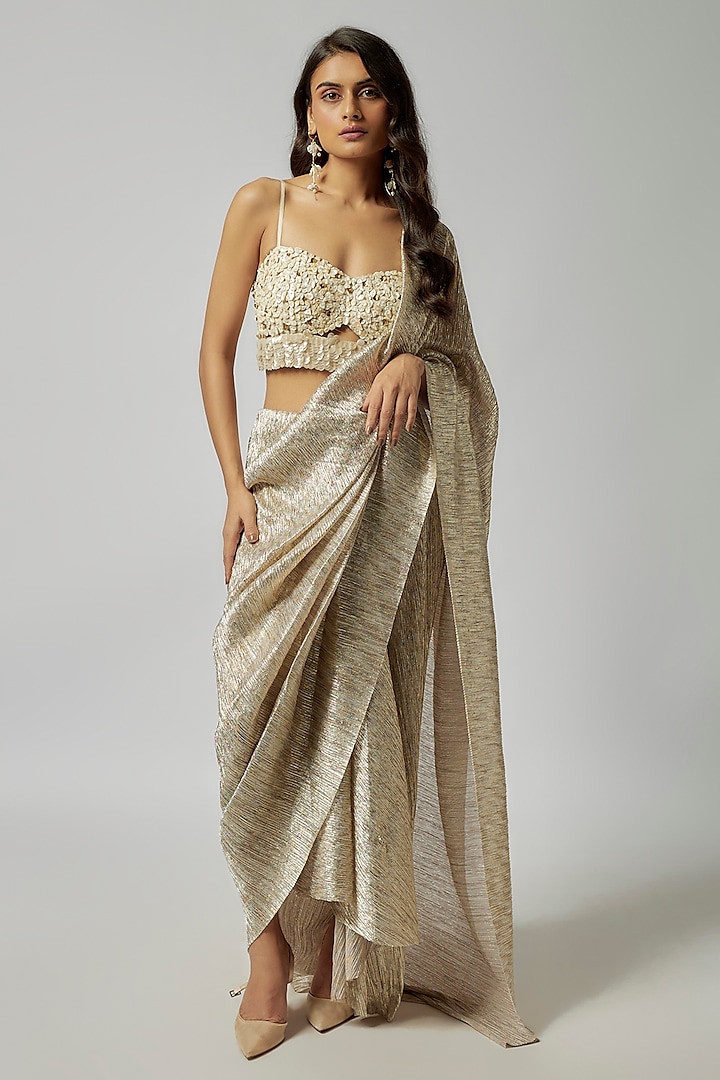 White Silk Sequins Hand Embroidered Bustier by 431-88 By Shweta Kapur at Pernia's Pop Up Shop