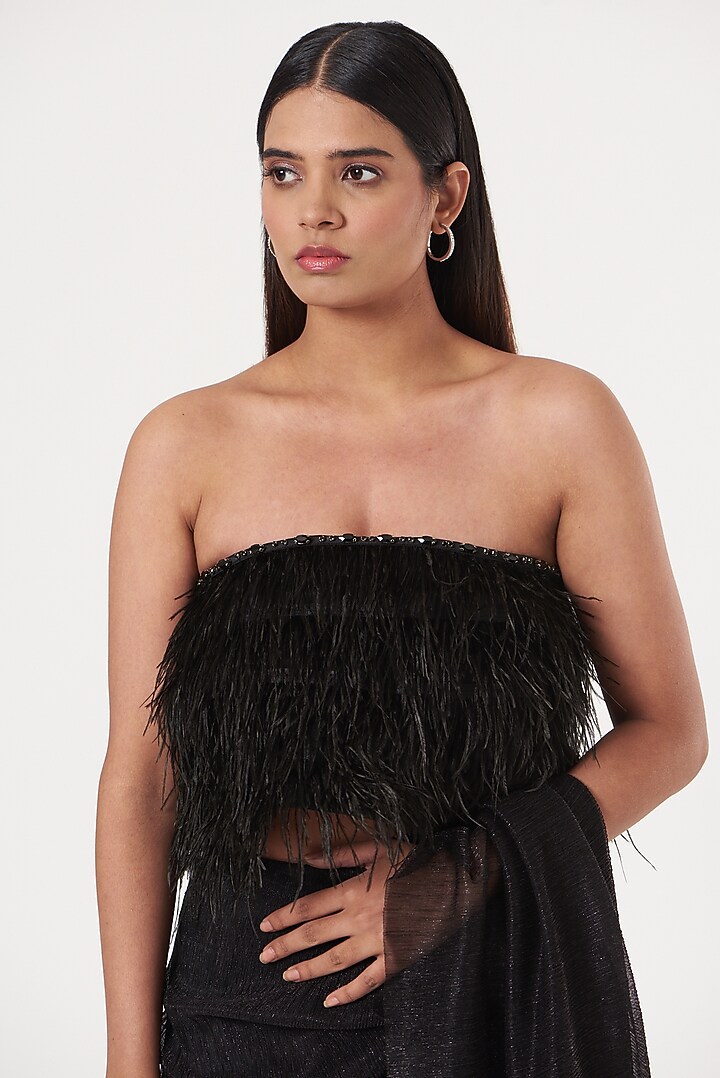 Black Satin Embellished Tube Top by 431-88 By Shweta Kapur at Pernia's Pop Up Shop