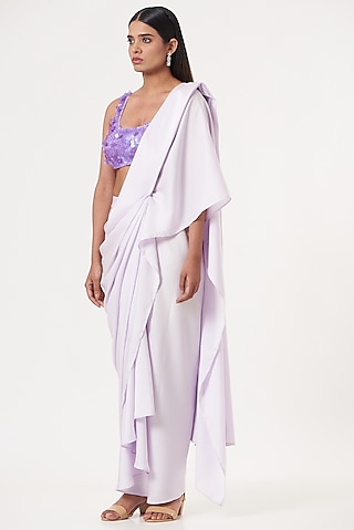 Lilac Silk Hand Embroidered Blouse by 431-88 By Shweta Kapur