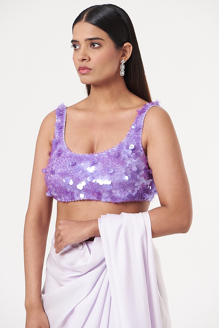 Lilac Silk Hand Embroidered Blouse by 431-88 By Shweta Kapur at Pernia's Pop Up Shop