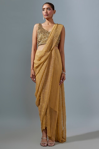 Gold Silk Sequins Work Blouse by 431-88 By Shweta Kapur