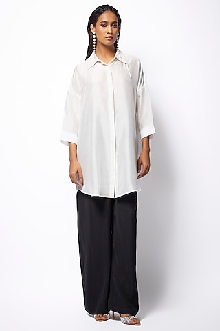 White Silk Machine Embroidered Shirt by 431-88 By Shweta Kapur