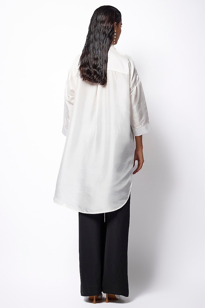 White Silk Machine Embroidered Shirt by 431-88 By Shweta Kapur at Pernia's Pop Up Shop