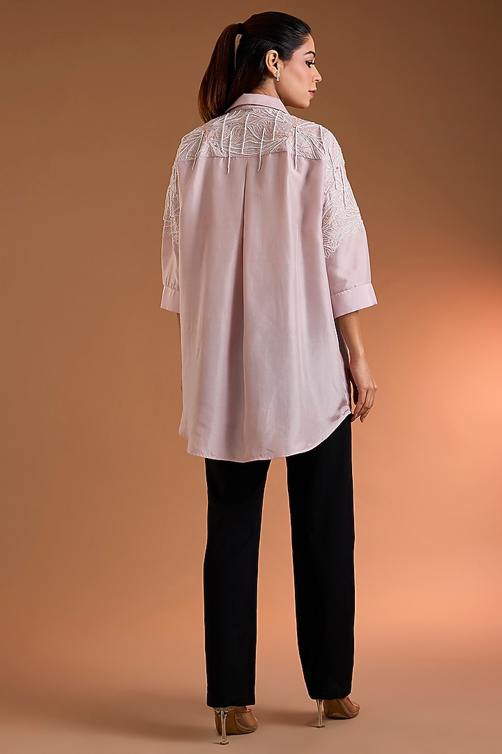 Blush Pink Silk Hand & Machine Embroidered Shirt by 431-88 By Shweta Kapur at Pernia's Pop Up Shop