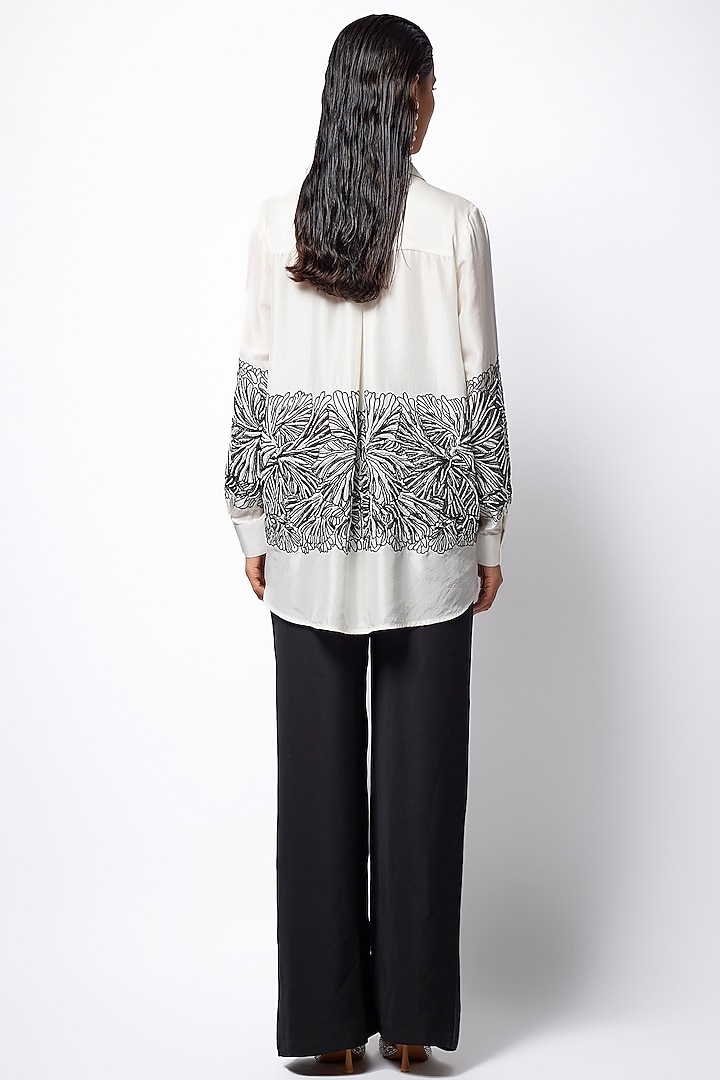 White Silk Floral Embroidered Shirt by 431-88 By Shweta Kapur at Pernia's Pop Up Shop