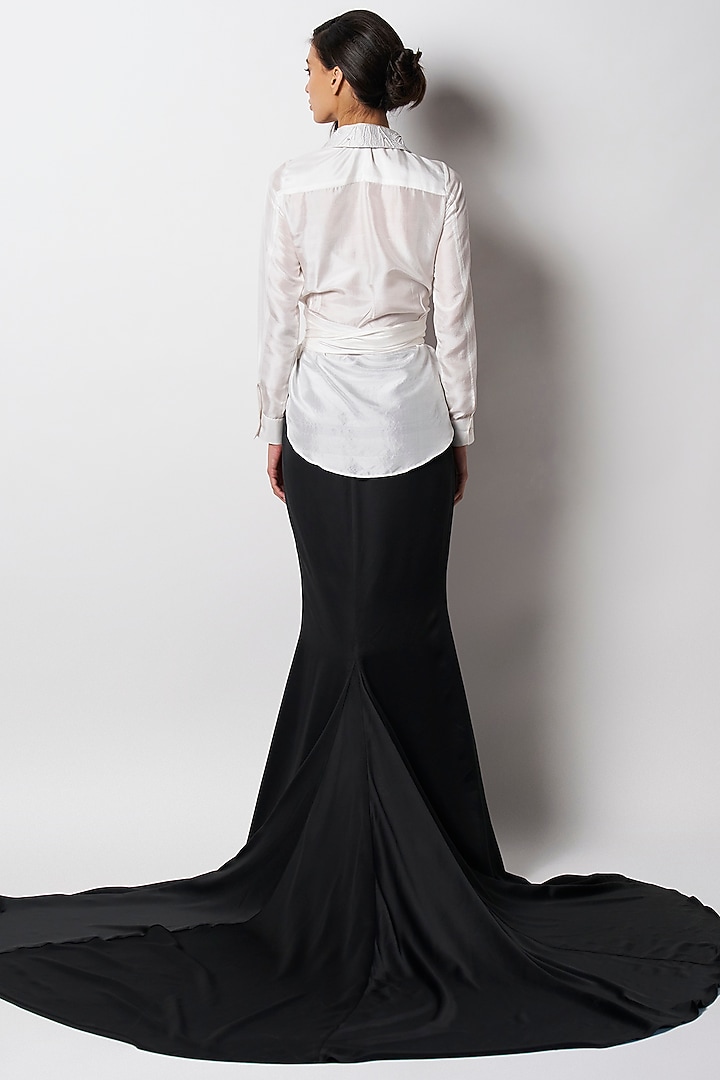 White Silk Wrap-Around Beaded Shirt by 431-88 By Shweta Kapur at Pernia's Pop Up Shop