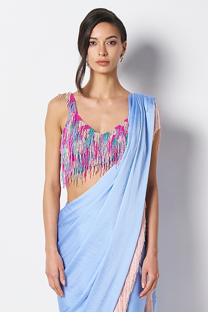Rainbow Colored Silk Hand Embroidered Blouse by 431-88 By Shweta Kapur at Pernia's Pop Up Shop