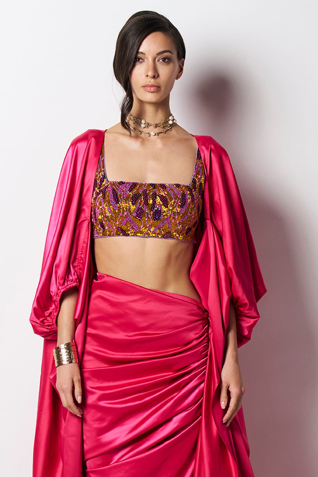 burnt orange satin blouse