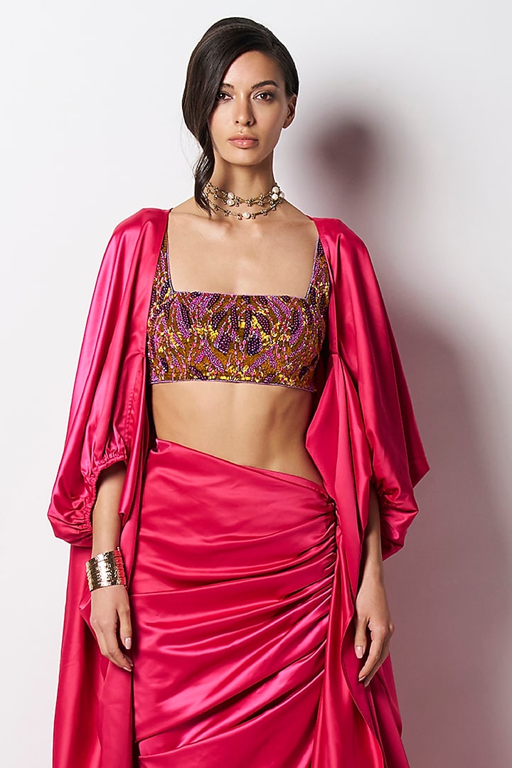 Sunset Orange Silk Hand Embroidered Blouse by 431-88 By Shweta Kapur at Pernia's Pop Up Shop