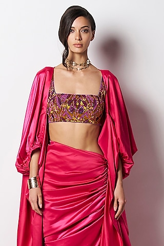 Sunset Orange Silk Hand Embroidered Blouse by 431-88 By Shweta Kapur