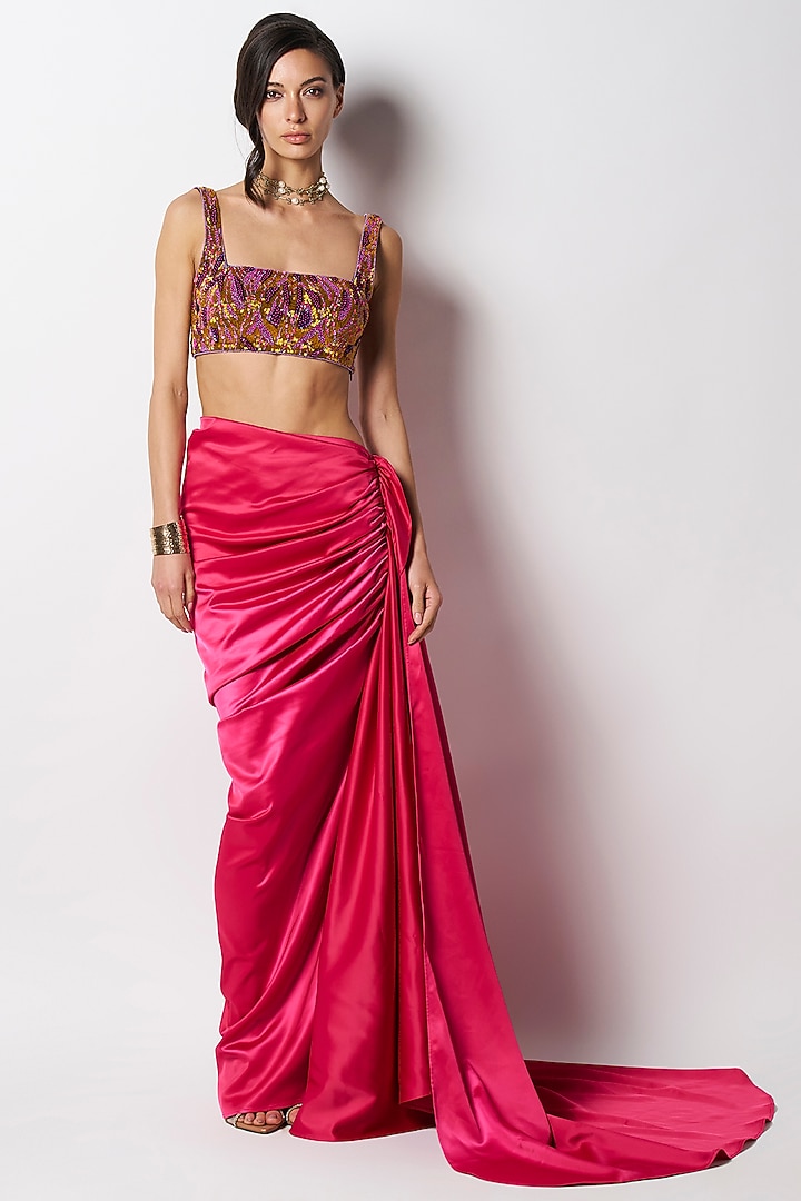 Sunset Orange Silk Hand Embroidered Blouse by 431-88 By Shweta Kapur at Pernia's Pop Up Shop