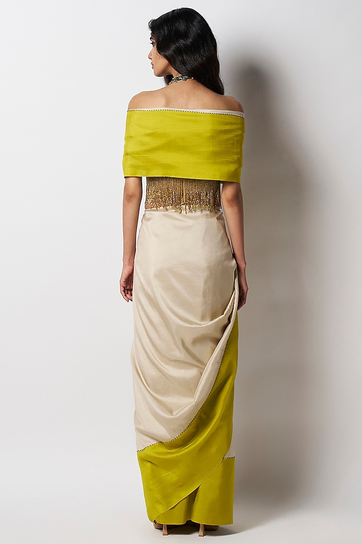 Gold Silk Hand Embroidered Corset Blouse by 431-88 By Shweta Kapur at Pernia's Pop Up Shop