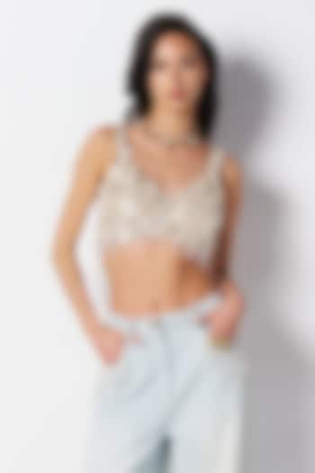 Champagne Silk Hand Embroidered Blouse by 431-88 By Shweta Kapur at Pernia's Pop Up Shop