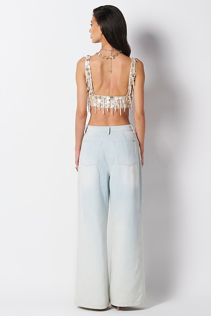 Champagne Silk Hand Embroidered Blouse by 431-88 By Shweta Kapur at Pernia's Pop Up Shop