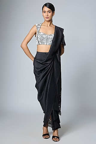Black & White Textured Silk Machine Embroidered Blouse by 431-88 By Shweta Kapur