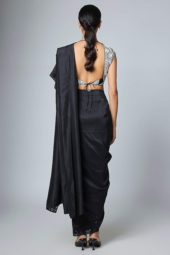 Black & White Textured Silk Machine Embroidered Blouse by 431-88 By Shweta Kapur at Pernia's Pop Up Shop