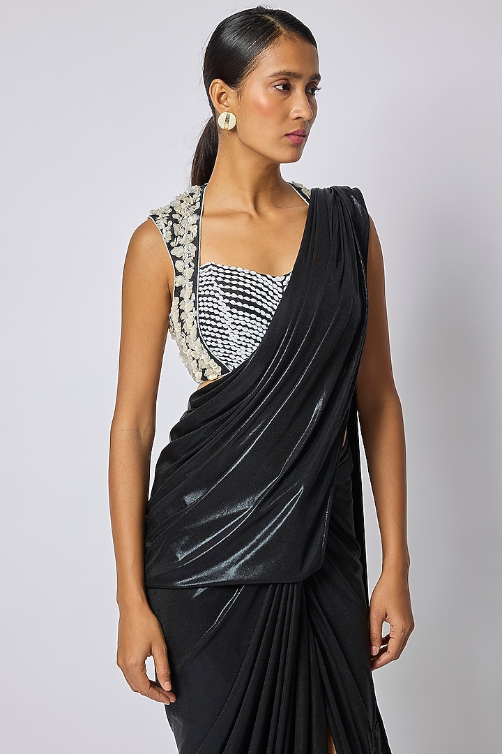 Black & White Silk Blouse by 431-88 By Shweta Kapur at Pernia's Pop Up Shop