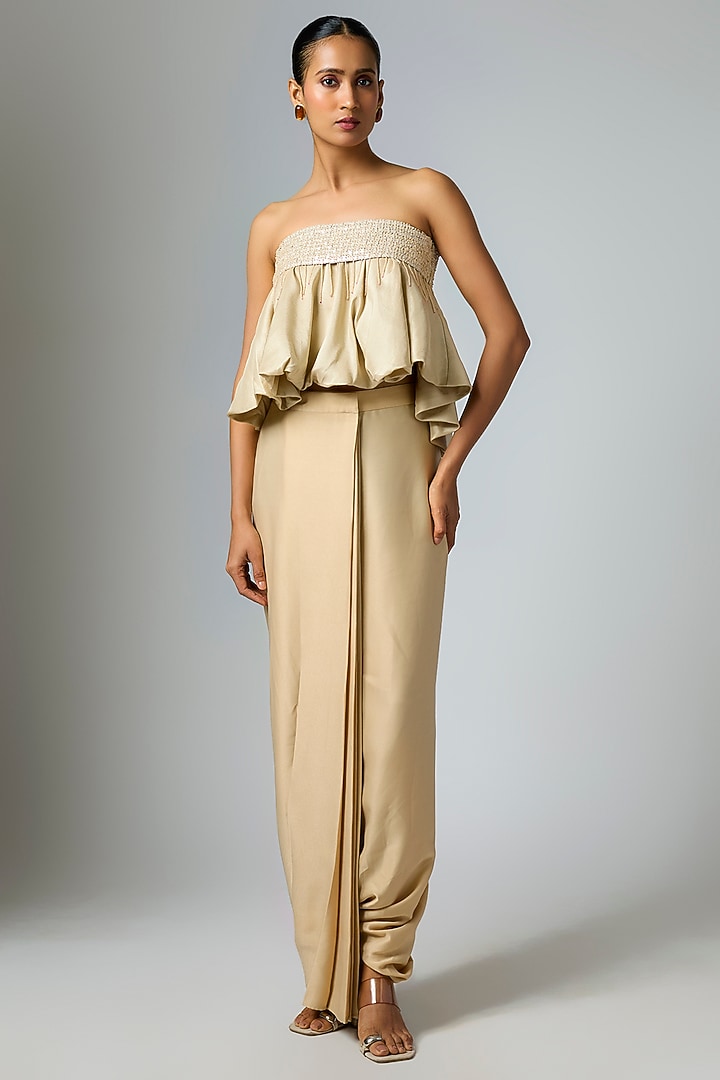 Champagne Silk Bubble Strapless Top by 431-88 By Shweta Kapur at Pernia's Pop Up Shop