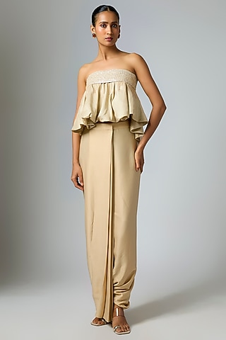 Champagne Silk Bubble Strapless Top by 431-88 By Shweta Kapur