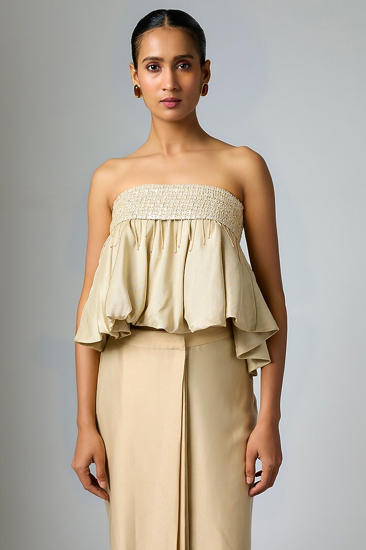 Champagne Silk Bubble Strapless Top by 431-88 By Shweta Kapur at Pernia's Pop Up Shop