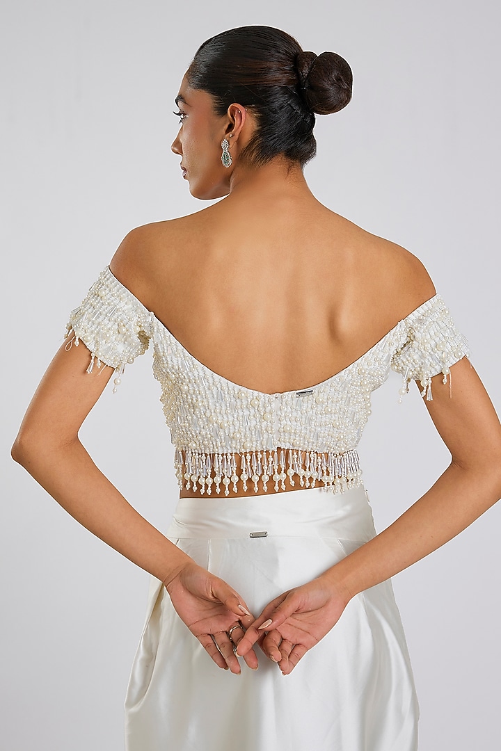 White Silk & Satin Hand Embroidered Blouse by 431-88 By Shweta Kapur at Pernia's Pop Up Shop