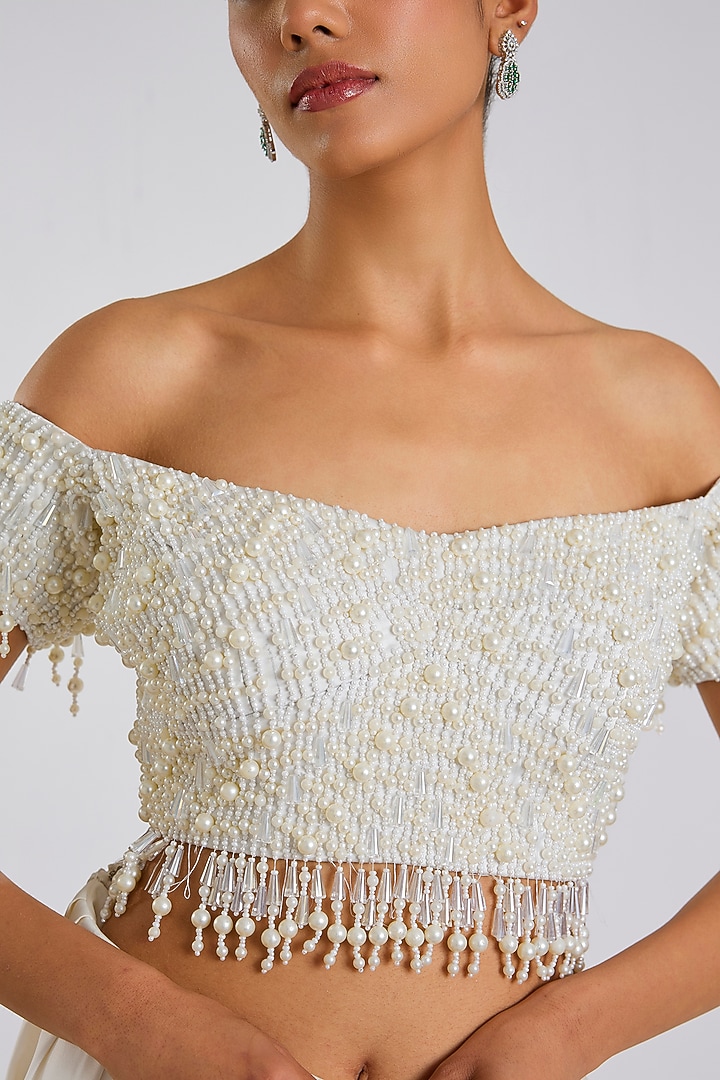 White Silk & Satin Hand Embroidered Blouse by 431-88 By Shweta Kapur at Pernia's Pop Up Shop
