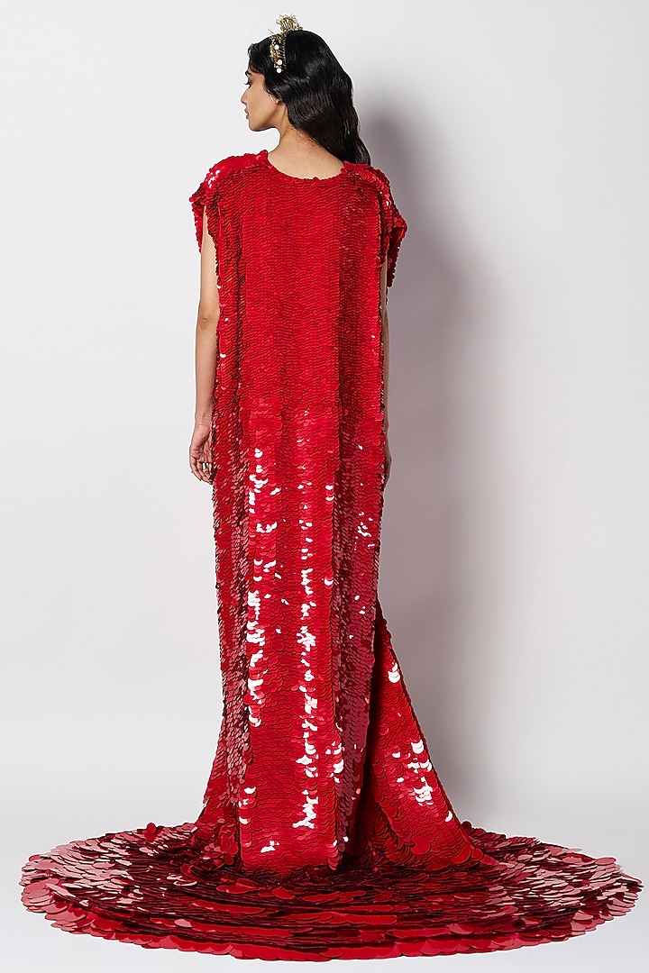 Red Cotton Handcrafted Cape by 431-88 By Shweta Kapur at Pernia's Pop Up Shop