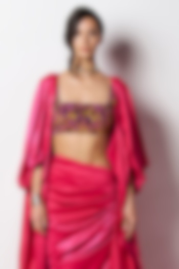 Fuchsia Dutch Satin Cape by 431-88 By Shweta Kapur at Pernia's Pop Up Shop