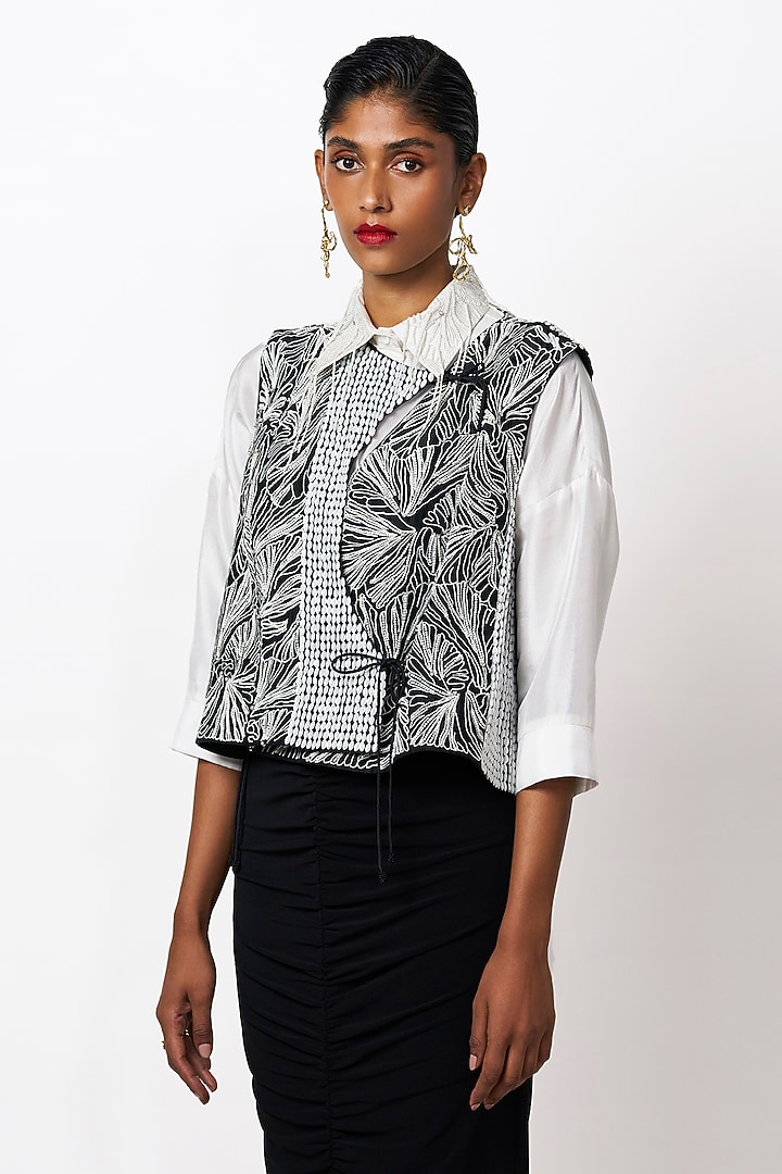 Black & White Silk Angrakha Jacket by 431-88 By Shweta Kapur at Pernia's Pop Up Shop