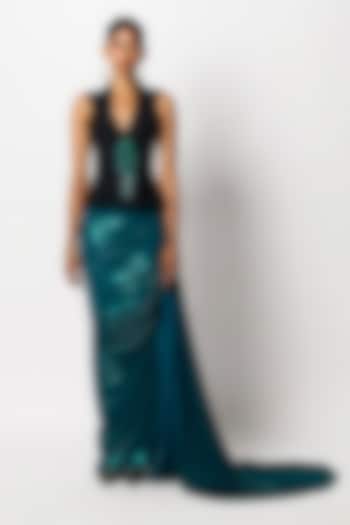 Black & Emerald Green Suiting Sleeveless Blazer by 431-88 By Shweta Kapur at Pernia's Pop Up Shop