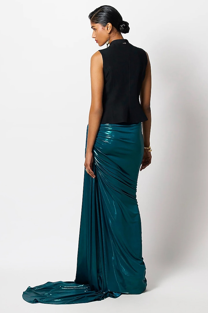 Black & Emerald Green Suiting Sleeveless Blazer by 431-88 By Shweta Kapur at Pernia's Pop Up Shop