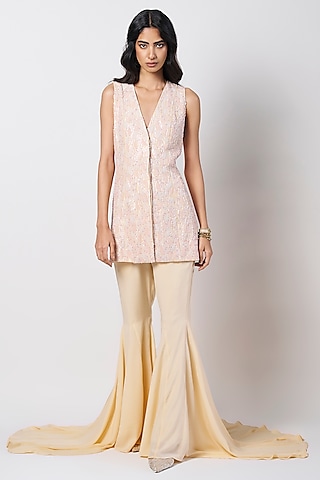 Peach Crepe Sharara Pants by 431-88 By Shweta Kapur