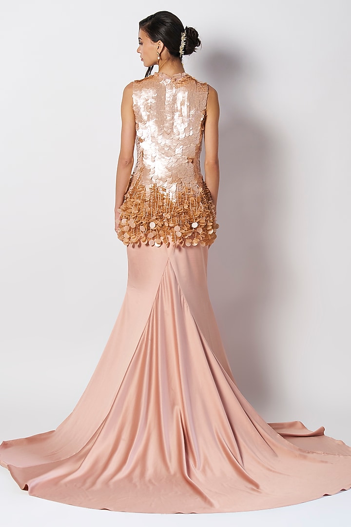 Baby Pink Crepe Trail Skirt by 431-88 By Shweta Kapur at Pernia's Pop Up Shop