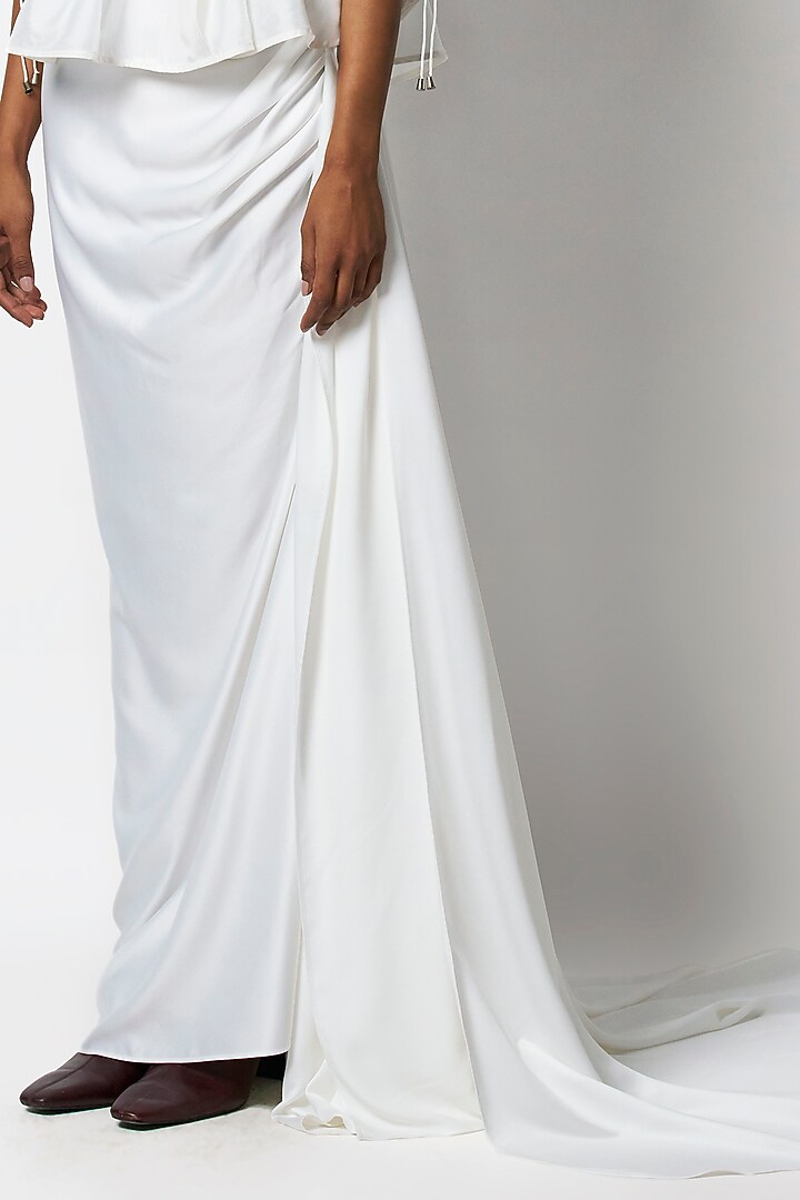 White Soft Crepe Asymmetric Draped Skirt by 431-88 By Shweta Kapur at Pernia's Pop Up Shop