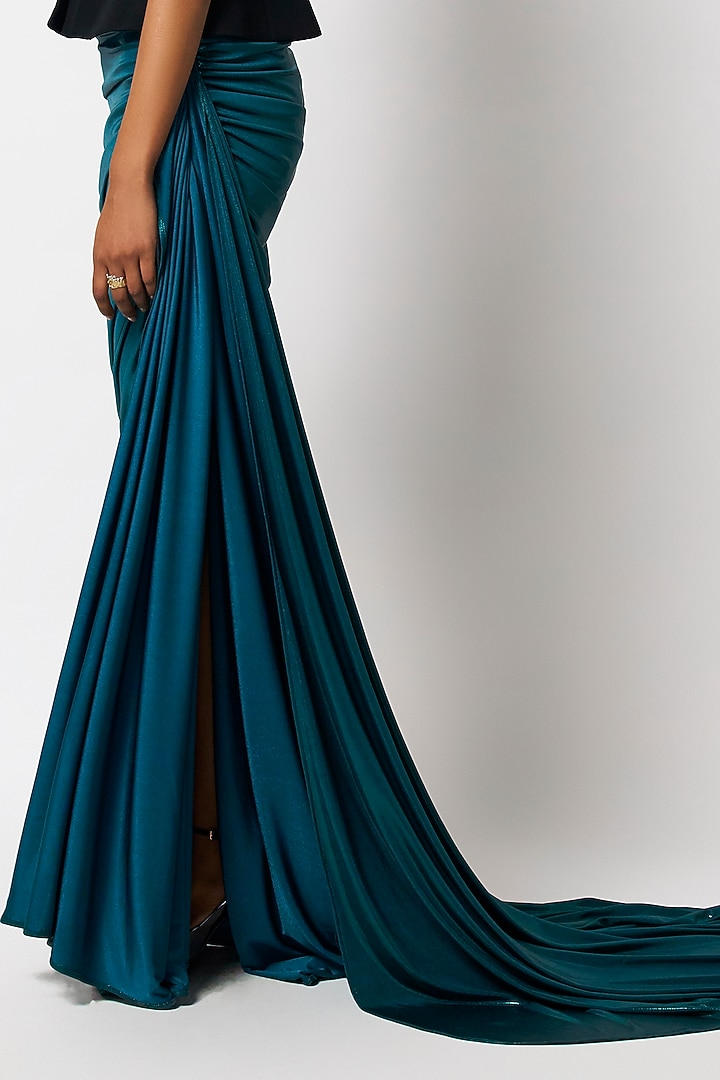 Emerald Liquid Jersey Asymmetric Draped Skirt by 431-88 By Shweta Kapur at Pernia's Pop Up Shop